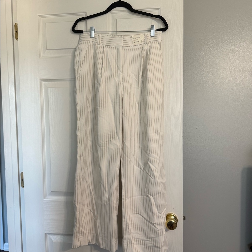 Abercrombie & Fitch White Striped Wide-Leg Pants